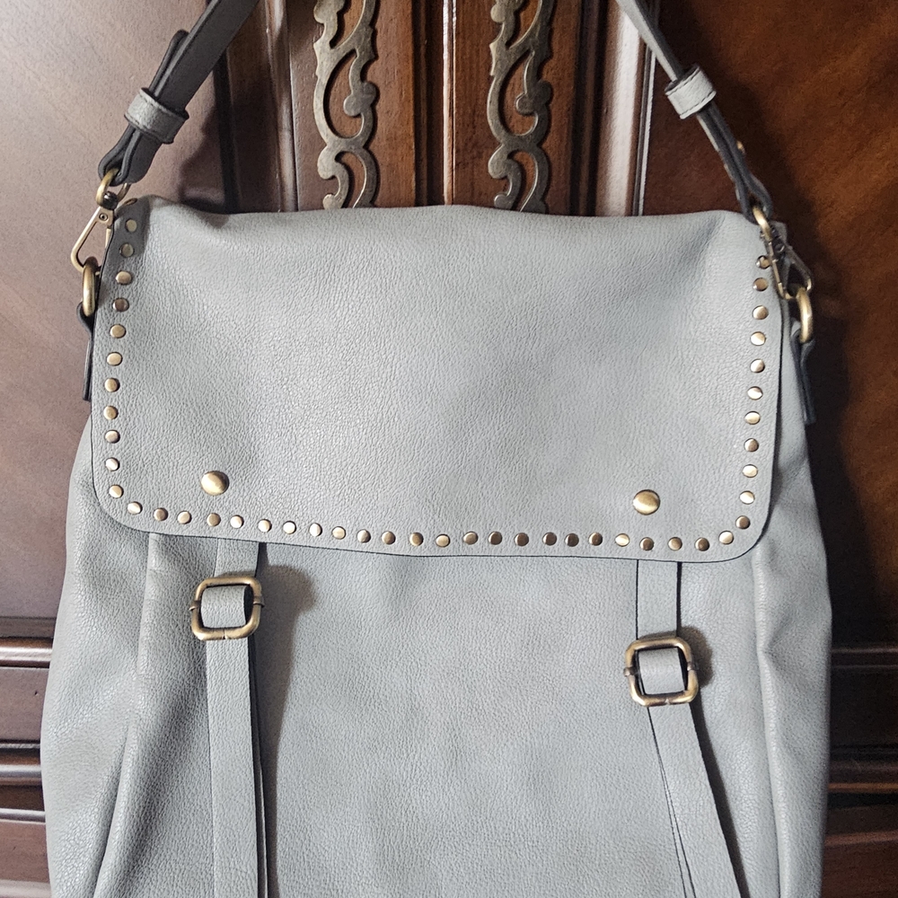 Elegant Dusty Blue Studded Women's Backpack w/back & Inside Pockets.
